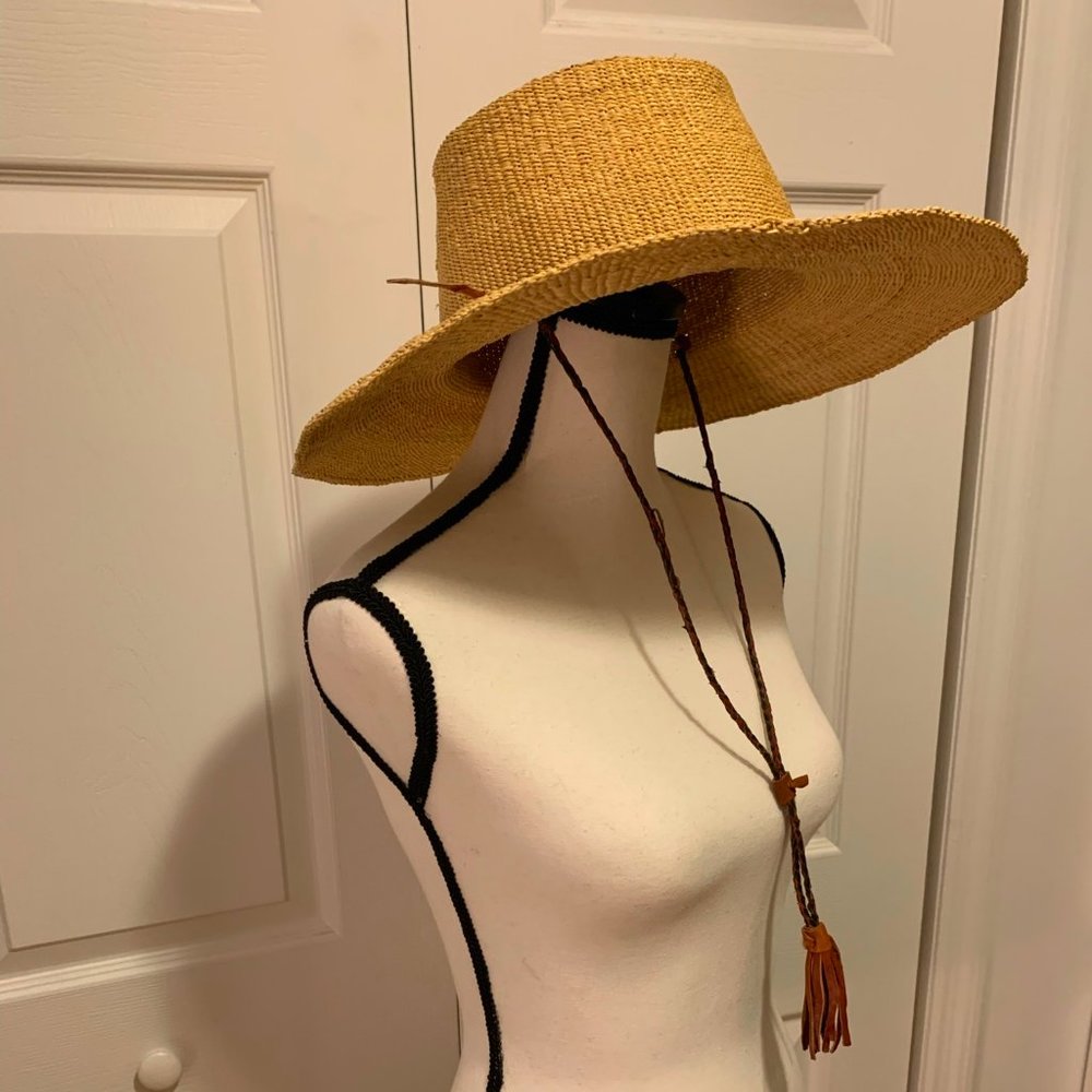 Woven Fair Trade Sun Hat with Leather Strap Handmade